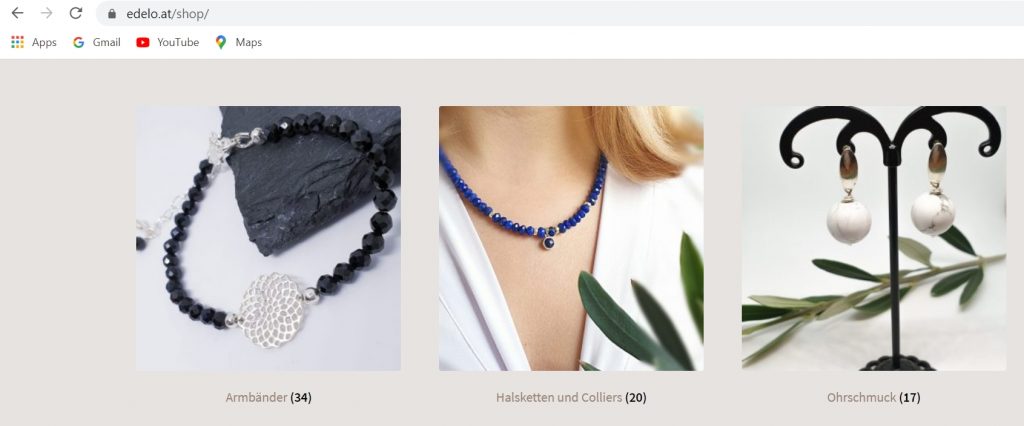 Produktübersicht - Schmuck Homepage und Webshop